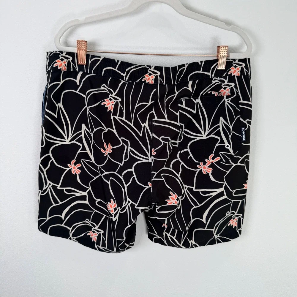 Bonobos Mens M Riviera Recycled Swim Trunks Black Floral 7 Inch Inseam BSM10930N